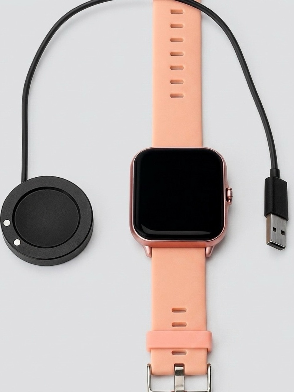 FitPro Smartwatch LJ737(D) • Rose Gold + Peach Band • Charger Included (No Box)